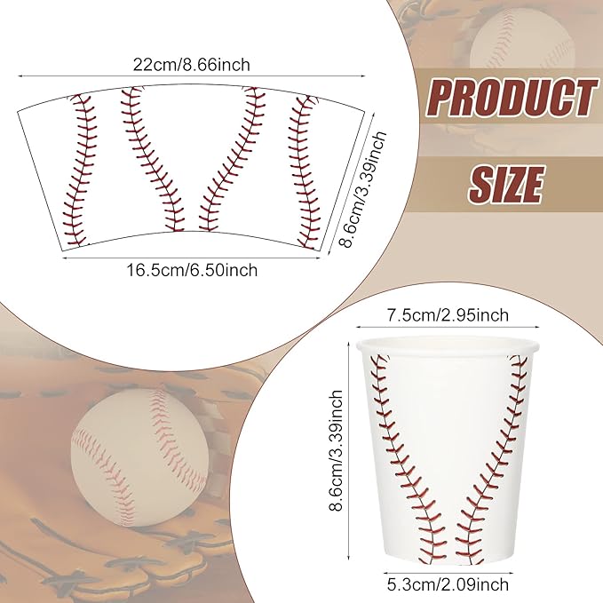 Teling 100 Pieces Baseball Themed Party Paper Cups Disposable 9oz Paper Cups for Sports Party Supplies Decorations Paper Drinking Cups for Birthday Party Favors