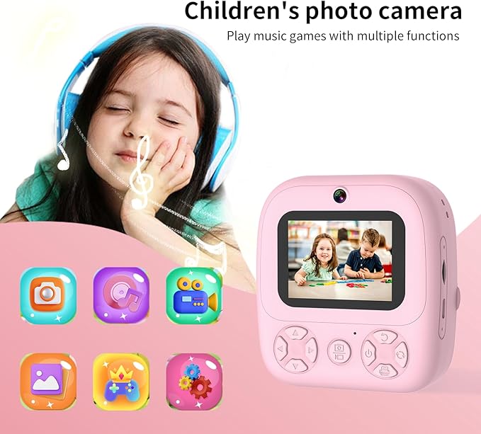 OKYUK Kids Camera Instant Print, OKYUKKLXJ-2, Instant Film Camera with 32GB TF Card, Dinosaur Selfie Camera, Birthday Gift
