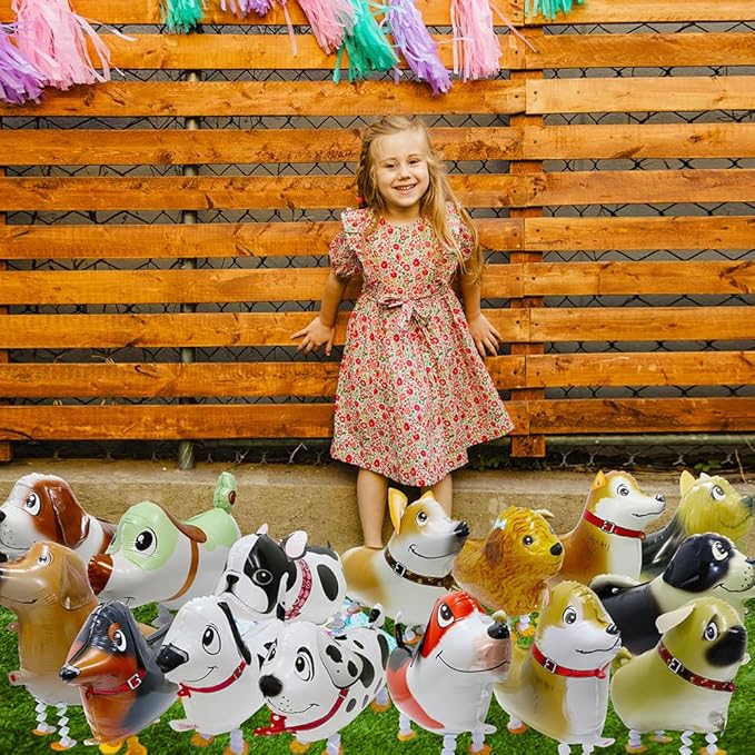 Walk Animal Puppy Poodle Balloon Shaggy Dog Balloon Pet Party Supplies, 4 Pack Cute Air Walking Poodle Dog Balloons Walker Doggy Party Decoration for Kids Gift Birthday Party Decor