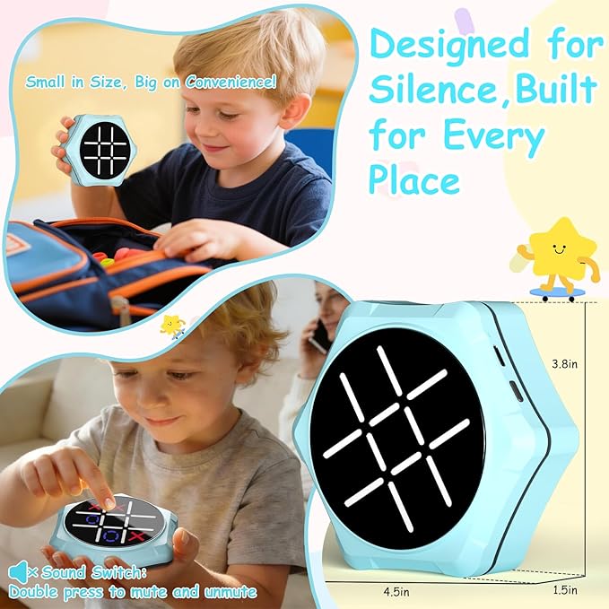 Electronic Tic Tac Toe Game, 5-in-1 Electric Tic Tac Toe with Mute & Rechargeable - Handheld Travel Board Game for Kids Ages 4+, Adults, Family - Educational Learning Toy for Boys Girls