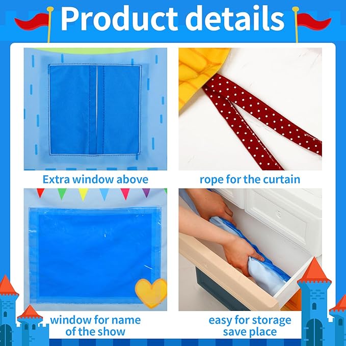 VitalCozy Doorway Puppet Theater with 2 Adjustable Rods Fits in Most Doorways 67 x 31 Inch Foldable Hanging Puppet Show Theater for Christmas Holiday Home (Castle Style)