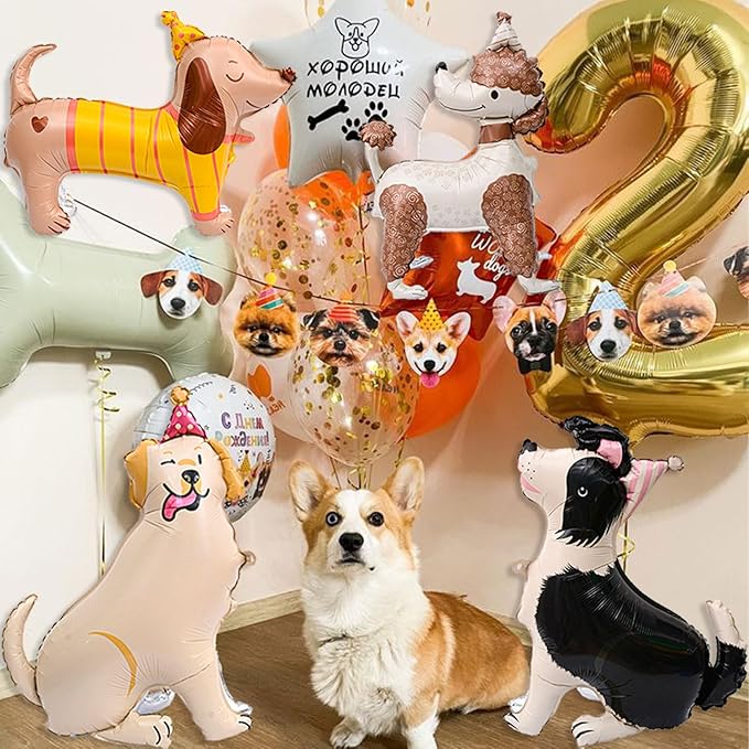 4 PCS 3D Dog Balloons Cute Puppy Balloons for Dog Themed Birthday Party Decorations Dogs Birthday Party Supplies