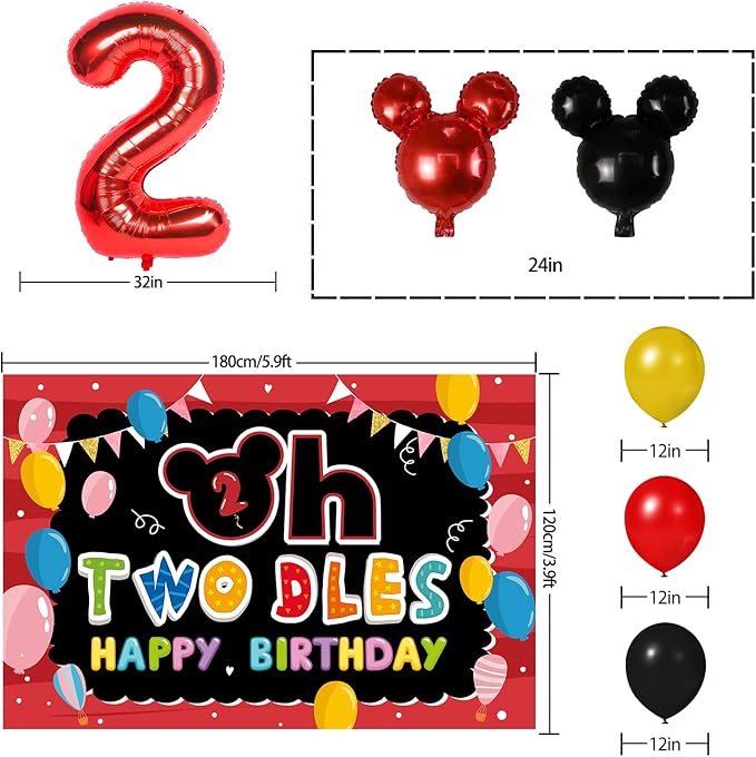 Oh Twodles Balloons Red Set Decor - Happy 2nd Birthday Party Theme Banner Backdrop Second Birthday Decorations For Baby Shower Supplies