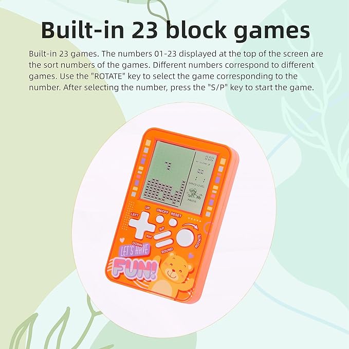 CZT Handheld Block Game Console Built-in Multiple Classic Retro Brick Games Electronic Entertainment Student Game Machine Game playerPortable Gaming Device Kids Girls (Orange)