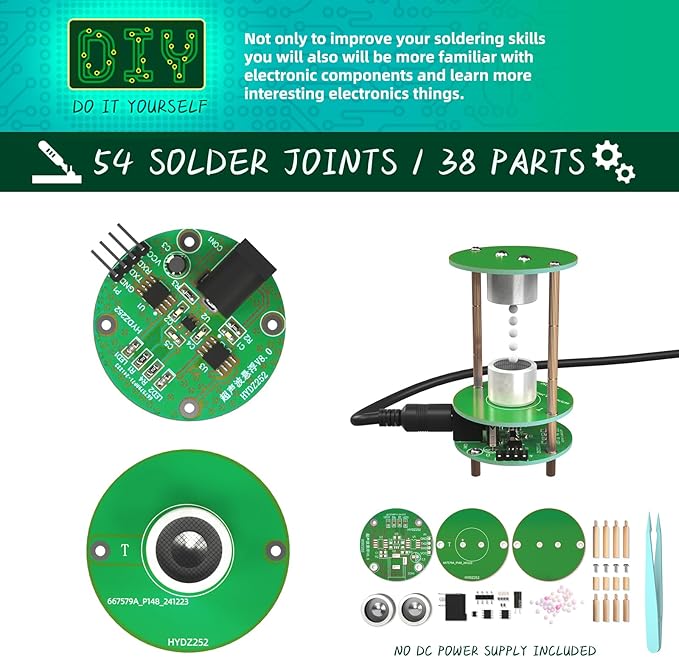 Electric Ultrasonic Levitator Kit, Soldering Projects Mini Cool Acoustic Levitator, Soldering Practice Kit DIP Version for Learning Teaching STEM Education Ideal Gift for Friends and Family (Green)
