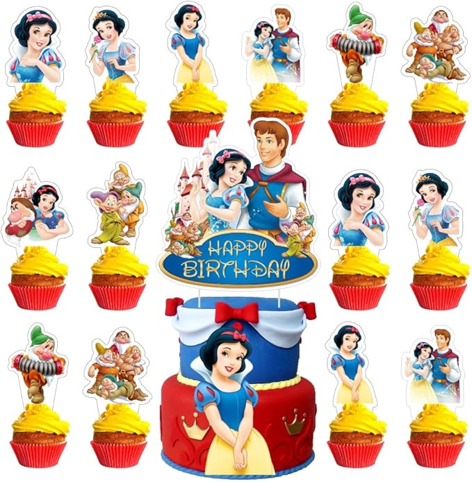 25Pcs White of Snow Cake Decorations with 24pcs Cupcake Toppers 1pcs Cake Topper for Girls Birthday Party Supplies