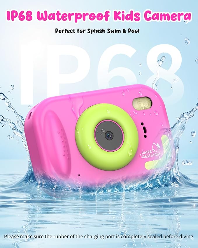 Waterproof Kids Camera, Underwater Camera for Kids 1080P Digital Video Camcorder with 2.4” Display, 32GB TF Card, Emergency LED Flash, Diving Swimming Beach Pool Toys for 3-12 Years Old Girls, Pink