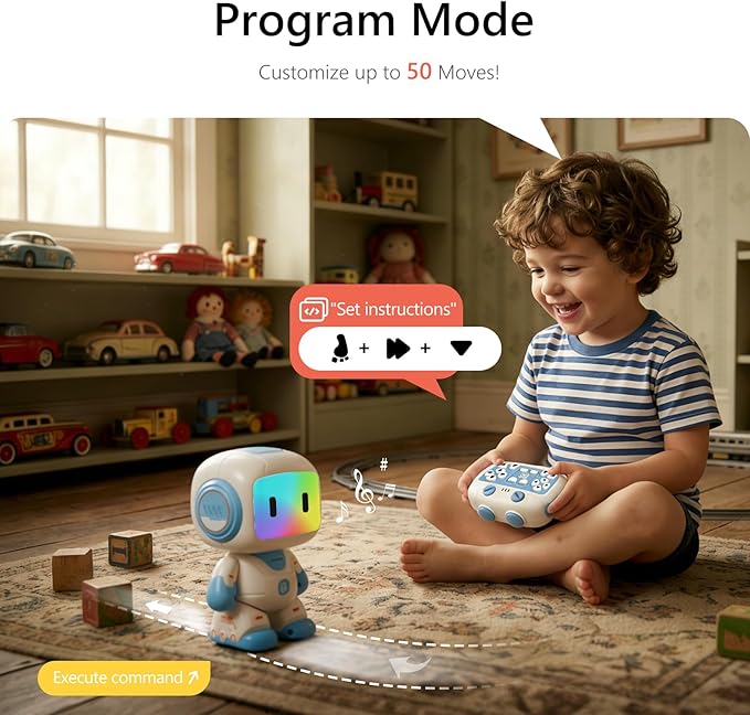 GILOBABY Programmable RC Robot Toy for Boys, Rechargeable STEM Astronaut w/LED Face, Voice Recording, Dancing, Remote Jetpack, Gift for 4 5 6 7 8 Year Old Kids（Blue）