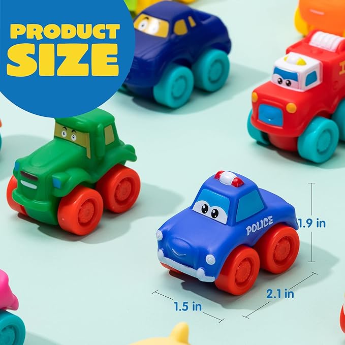 JOYIN Cartoon Cars, Soft Rubber Toy Car Set, Mini Vehicles, Bath Toy Car for Toddlers, Christmas Great Gift for Boys and Girls, Summer Beach and Pool Activity, Party Favors for Kids, Easter Basket