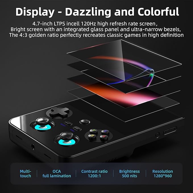 Anbernic RG477V Retro Handheld Game Console , 4.7 Inch Touch Screen Android 14 System Support WiFi 6E Bluetooth 5.3 Dimensity 8300 Processor 8+128GB(Black)
