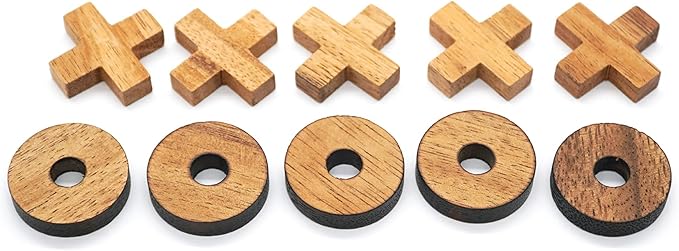 BSIRI Tic Tac Toe Wooden Board Games (Only X-O Pieces)- Unique Gifts, Fun Gifts for Adults and Use as Living Room Rustic Table Decor Ideal for Coffee Table Decor