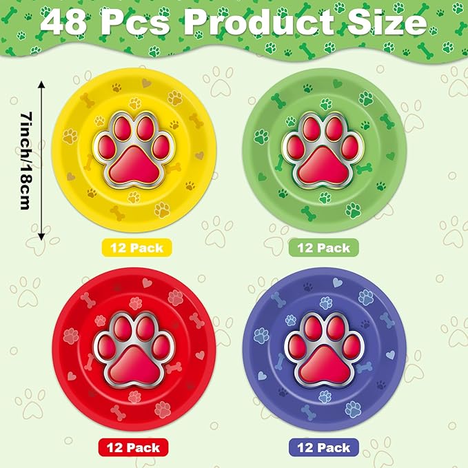 CHUNNIN 48Pcs Dog Paw Party Paper Plates for Dog Birthday Themed Party Supplies 7" Cute Pet Paw Print Disposable Dessert Plates for Boy Girls Kids Baby Shower Puppy Birthday Parties Decorations