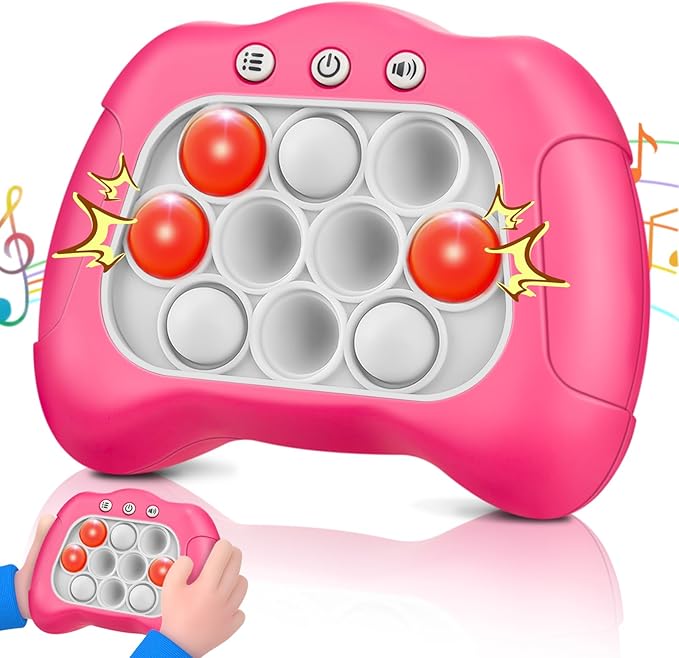 Quick Push Game，Pop Game Fidget Toys, Fast Push Bubble Game, Handheld Puzzle Game Sensory Toys ，Light Up Push Pop Game for Kids 3-12 Girls and Boys Teens Adults Decompression (Pink)
