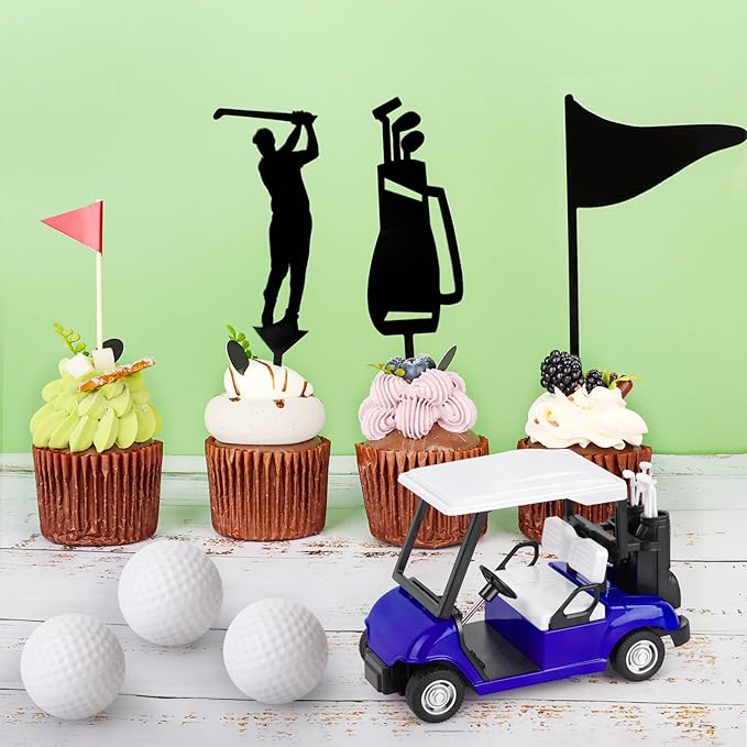 Hooqict 21 Pieces Golf Cake Decorations with Mini Cart, Ball, Green Tree, Clubs, Red Flag Cake Toppers for Men Sports Golf Themed Birthday Party Decorations Supplies