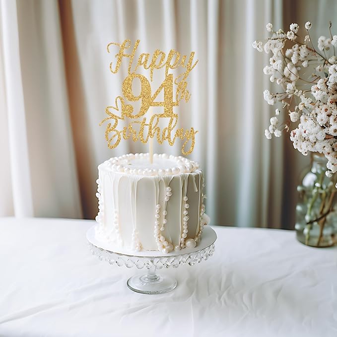 Happy 94th Birthday Cake Topper, 94th Birthday Decorations for Men/Women, Cheers to 94 Years, 94 Fabulous, 94th Happy Birthday Party Supplies Gold Glitter