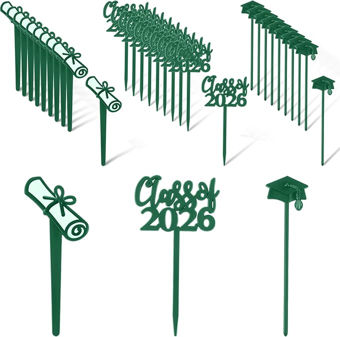 Boao 90 Pieces Class of 2026 Theme Graduation Cake Topper Plastic Cupcake Picks Graduation Cupcake Decorations for Party Supplies and Favors, 3 Styles(Green)