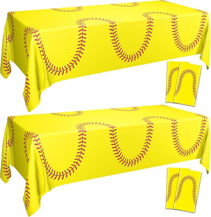 Softball Table Cloth, 4 Pcs 51 x 86 in Disposable Plastic Tablecloths for Softball Party Decorations Sports Party Supplies