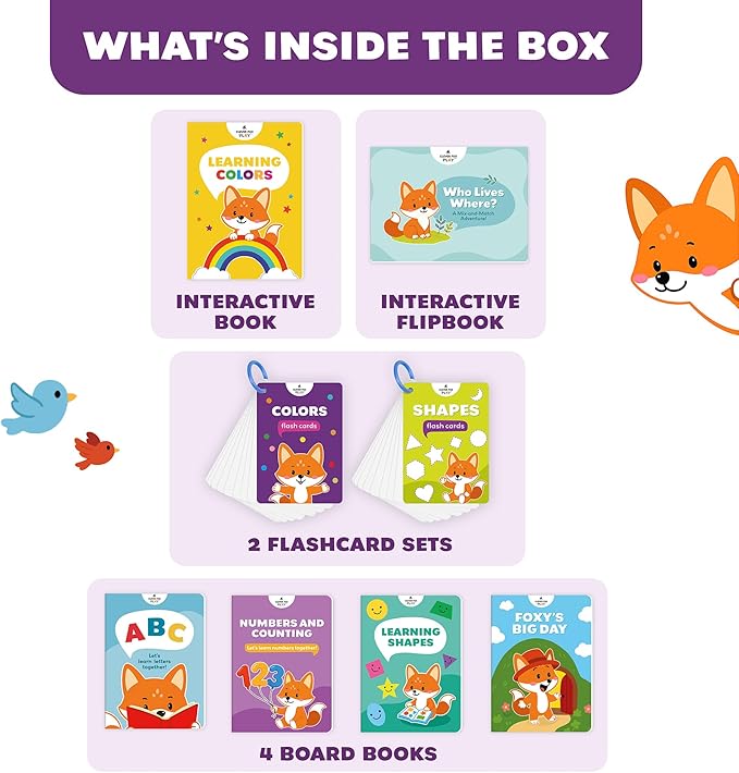 Smart Toddler Box for Kids Ages 1-3 – 8-Piece Learning Toy with Interactive Activity Books & Flashcards – Pre-K Speech Therapy, Vocabulary & Language Activities for 1, 2, 3 Year Olds