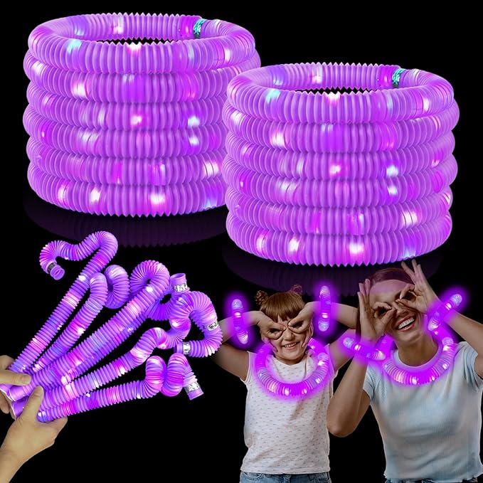 Purple Glow Sticks Pop Tubes,12-24PCS Light Up Necklaces & Bracelets,Mardi Gras Party Favors Accessories Decorations,Glow Birthday Wedding Carnival Valentines Day Party Supplies for Kids & Adults