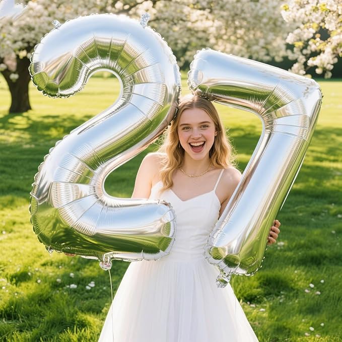 40 Inch Silver 7 Number Balloons Giant number balloons 7 Jumbo Mylar Foil Helium Balloon for 17 27 37 Birthday Digital Balloons for 70th Birthday Party Wedding Anniversary Party Decorations