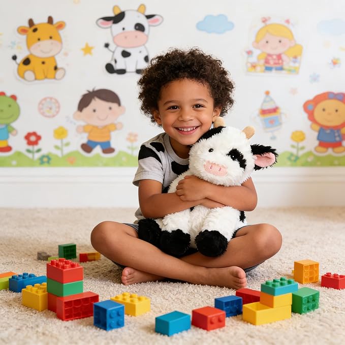 Hopearl Adorable Plush Cow Toy Floppy Dairy Cattle Soft Stuffed Animal Cute Birthday Gifts for Boys Girls Kids Toddlers, 9''