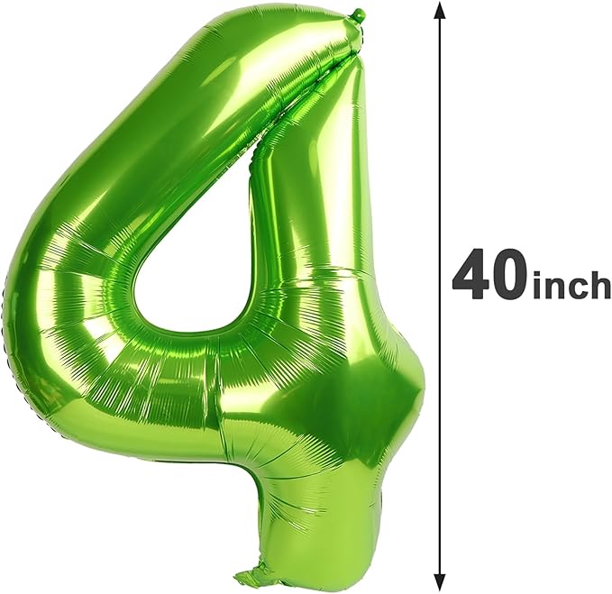 40 Inch Light Green Large Number 4 Birthday Balloon, Giant Number Four 14 24 34 40 44 Balloons, Light Green Foil Mylar Big Balloons for Anniversary Graduation Supplies Decorations