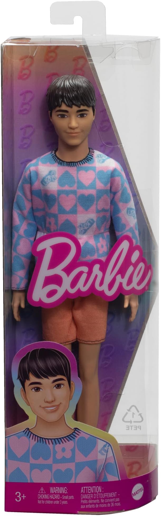 Barbie Fashionistas Ken Doll #219 with Slender Body Wearing a Removable Long-Sleeve Pink & Blue Patterned Shirt with Shorts
