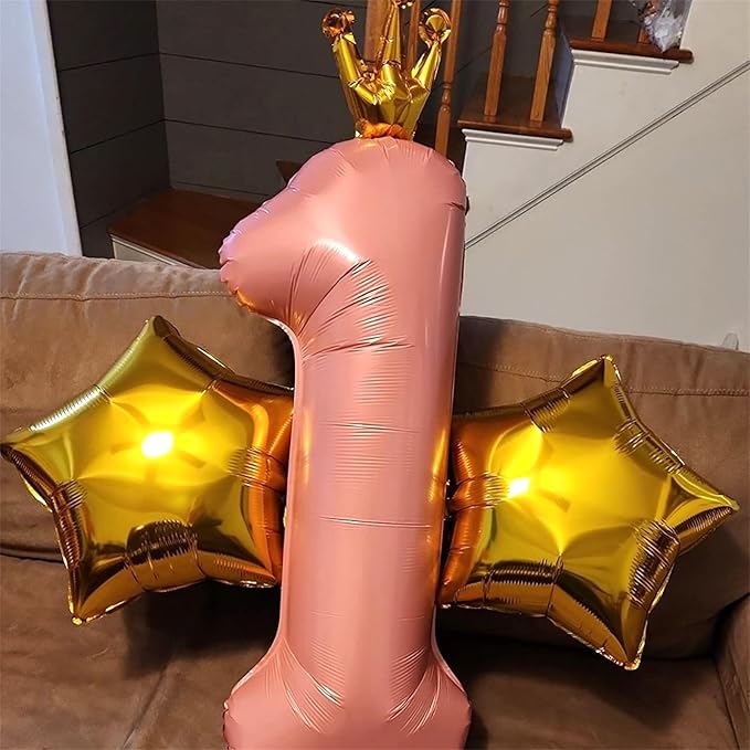 Crown Pink Number 1 Balloon for Girls 1st Birthday Party, 40 Inch Large Number Foil Helium Pastel Pink Balloons 0-9, for Women 10th Birthday Party Baby Shower Anniversary Party Decoration Supplies