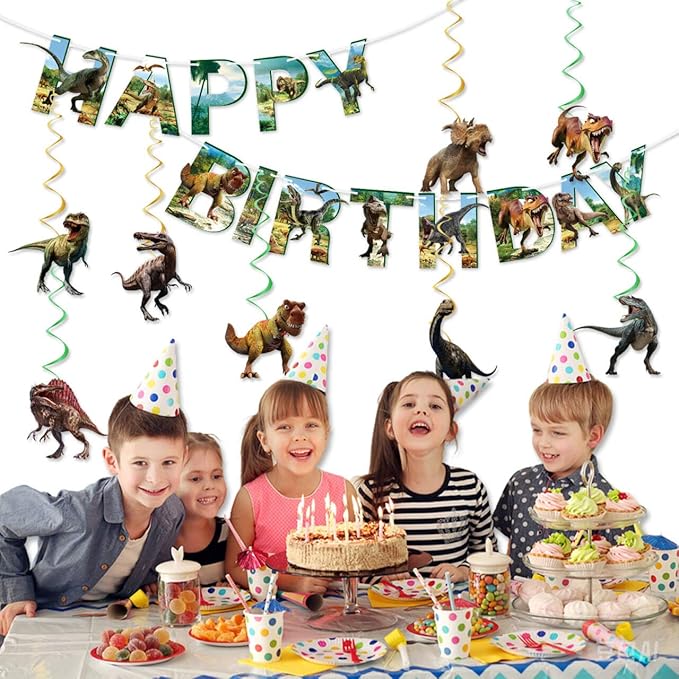 Dinosaur Birthday Party Decorations Dinosaur Birthday Banner 8PCS Hanging Swirls Streamers Dino Party Supplies Dino Banner Sign Dinosaurs Theme Party Decorations for Kids Boys Girls