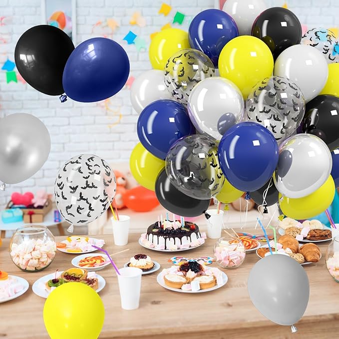 Black and Yellow Balloons, Bat Theme Balloons Birthday Decorations, Navy Blue Yellow Black Silver Balloon City?Style Balloon Party Decorations for Men Boys Birthday Party Supplies Decor