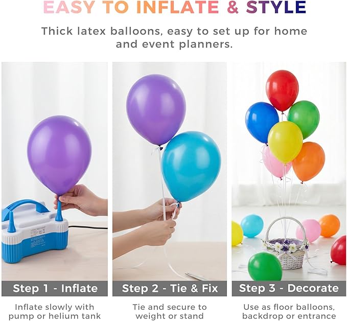 LovesTown 110PCS Latex Balloons 12inch, Colorful Helium Party Balloons Arch with Ribbon for Birthday Baby Shower Wedding Party Decorations (Pack of 2)