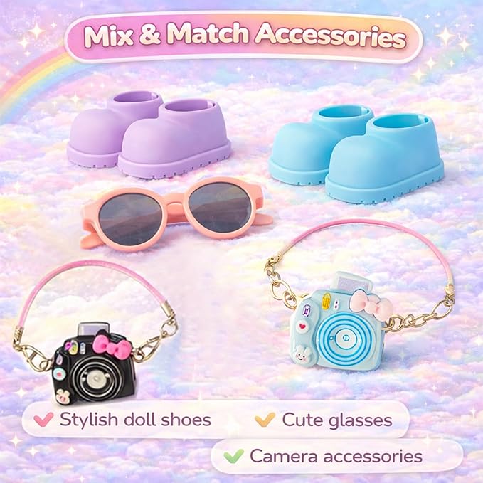 17cm Doll Car Seat and Clothes Set (No Dolls), Includes Doll Seat and 2-Pack Doll Clothes, Perfect for Play and Display, Doll Outfit Accessories for Collectors