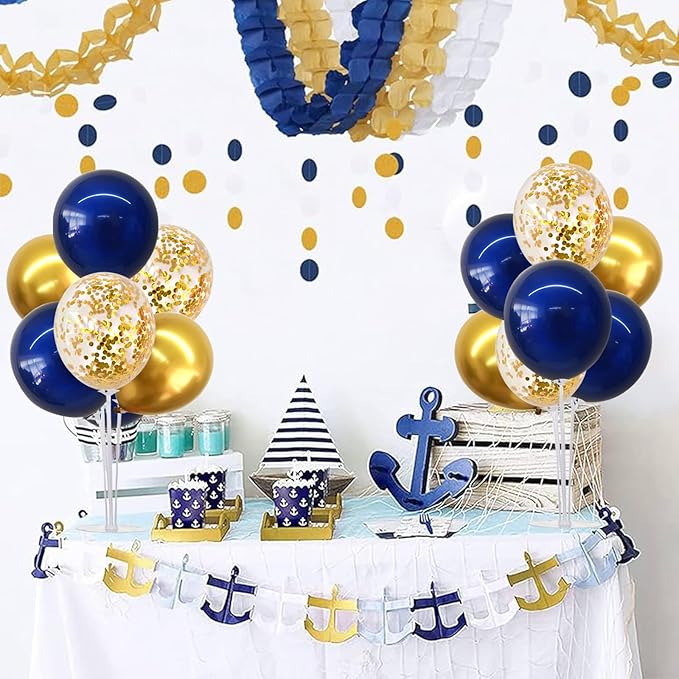 TONIFUL 4 Set Navy Blue Gold Balloon Centerpieces for Table,Balloons Stand Kit for Graduation Decorations 2026 Class of 2026 Party Decorations,Retirement,Anniversary,Homecoming,Birthday Decoration
