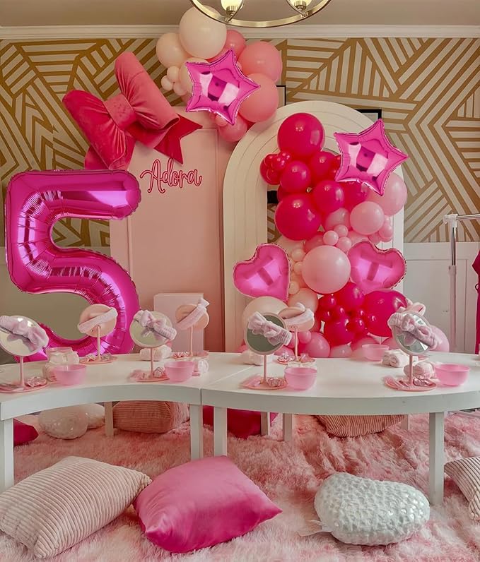 40 Inch Number Balloons Hot Pink 5 Large Number Balloon Anniversary Event Celebration Bachelorette Cowgirl Let's Go Girls Pink Themed 5th Birthday Party Decor Supplies 9 Pcs