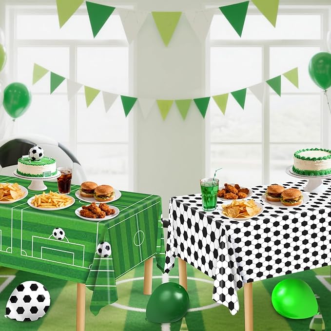 REDWORD Soccer Birthday Party Decorations, 2PCs Soccer Tablecloths Plastic Tablecloth Ideal Table Cover for Football Themed Party Decorations Sport Themed Parties Boys’ Parties, 54x108Inch