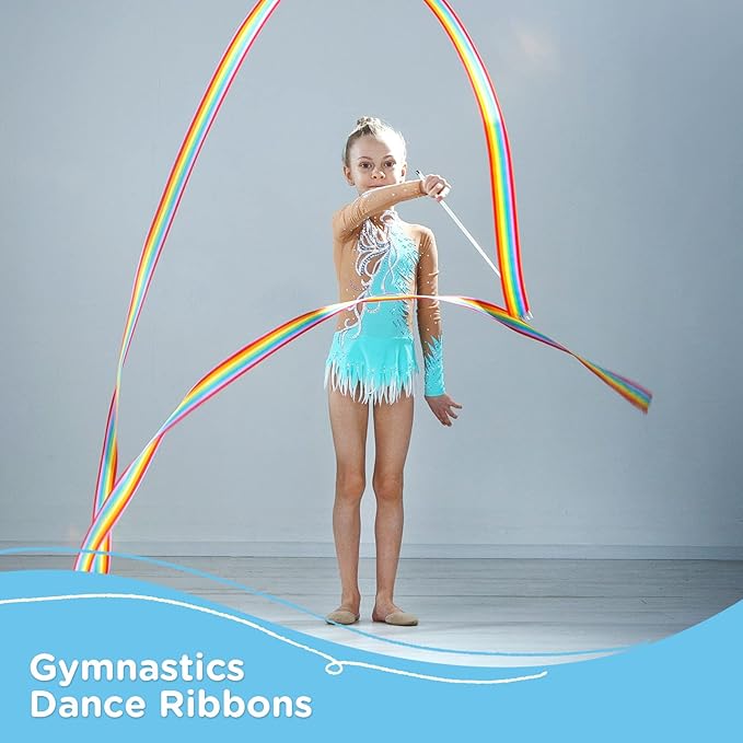 12PCS Rainbow Party Favors Dance Ribbons for Kids Circus Carnival Rhythmic Gymnastics Birthday Party Decoration Supplies, Ribbon Baton Twirling Sticks Silks Streamers Wands for Girls