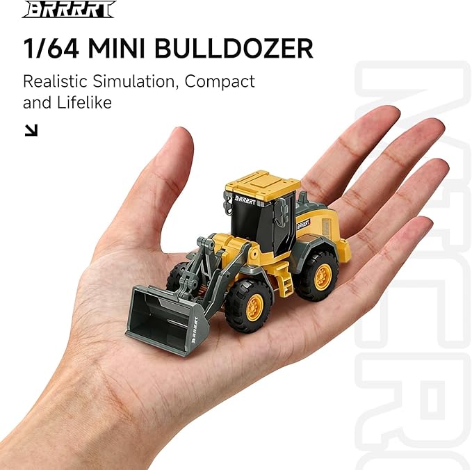 BRRRRT 1/64 RC Bulldozer Toy,Full Functional RC Construction Vehicles,Type-C Direct Charging Alloy Remote Control Bulldozer,Birthday Gifts for Boys and Girls Age 3+