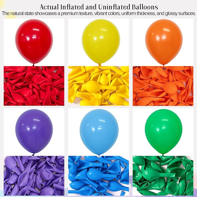 Rainbow Balloons 60 Pcs 12 Inch Latex Colorful Balloons for Balloon Garland or Arch as Birthday Party Baby Shower Wedding Party Decoration