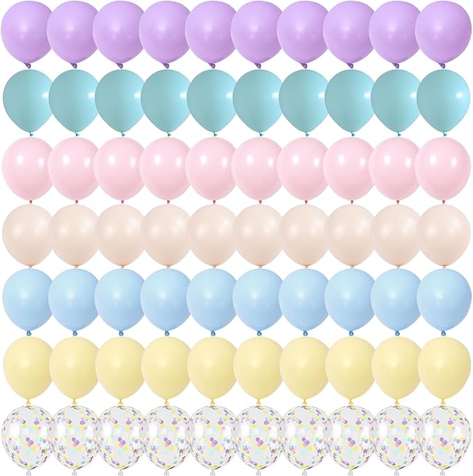 Pastel Balloons, 12 Inch Rainbow Macaron Pink Blue Teal Yellow Purple Apricot Assorted Balloon whit Colorful Confetti Clear Balloon for Easter Birthday Bridal Baby Shower Wedding Tea Party Decor