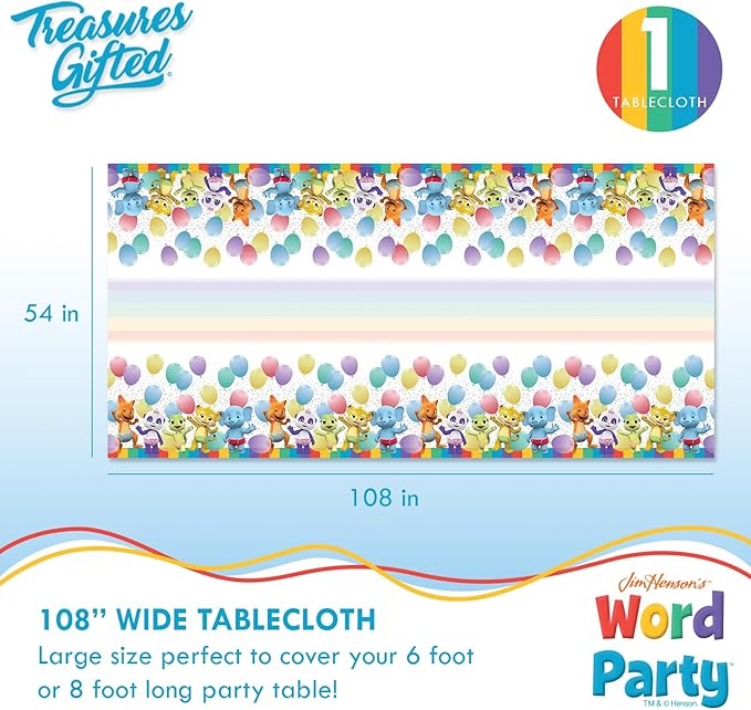 Treasures Gifted Officially Licensed Jim Henson's Word Party Tablecloth - Pack of 1 - 54in x 108in - Birthday Party Supplies - Table Cover
