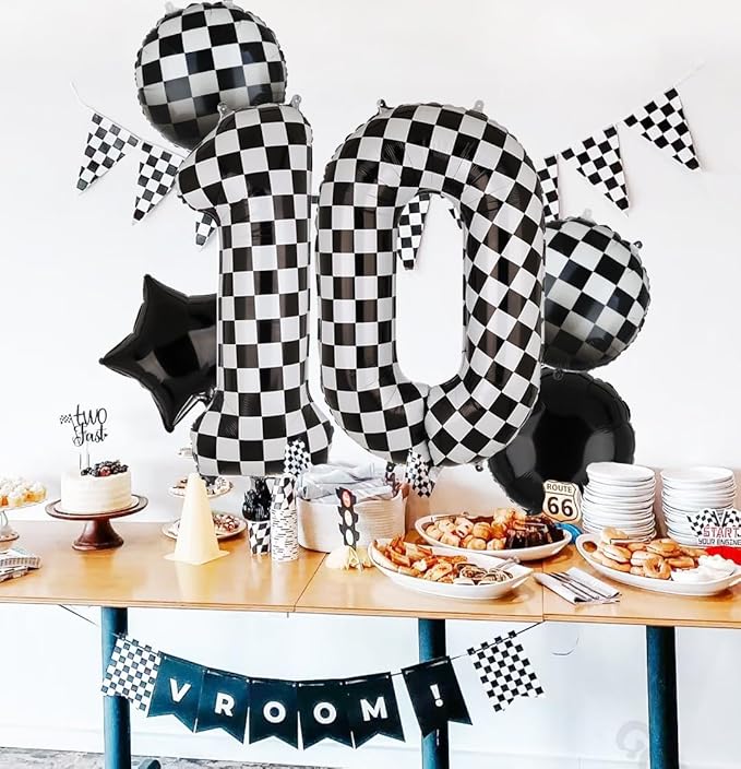 40 Inch Checkered Number Balloon 1 Black and White Race Car Birthday Balloons Baby Hippie Smile Party One Happy Dude Balloons Shower Boys 1st Birthday Race Car Theme Party Decor Supplies 5 Pcs