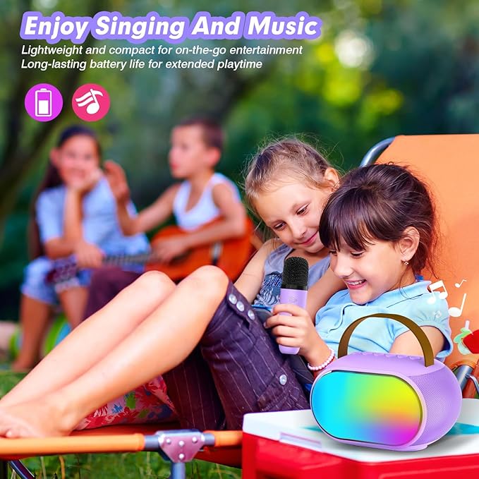 Karaoke Microphone Machine with 2 Drivers, Toy for Girls Boy Ages 3, 4, 5, 6, 7, 8, 9, 10, 11, 12+ Years Old, Portable Bluetooth Speaker Christmas Birthday Gift for Kids Teens Adults(Purple)