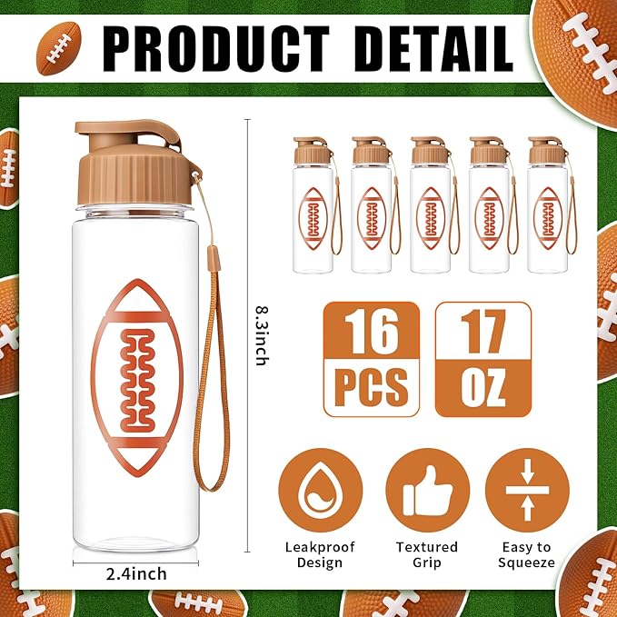 LemonRoad 164 Pcs Sports Party Favors Set 16 Plastic Cups 16 Charm Bracelets 16 Keychains 16 Mini Foam Stress Balls 100 Stickers for Sports Party Supplies (Football)