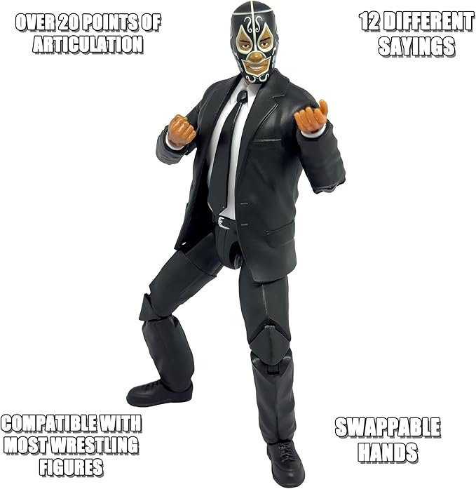 Ultimate Talking Wrestling Ring Announcer with Mexican Mask Figure for Wrestling Figures
