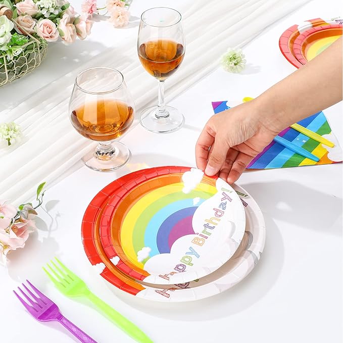 100 Pcs Rainbow Party Supplies Include 7 Inch Rainbow Plates 9 Inch Party Plates Napkins Forks and Spoons for 20 Guests Birthday Party Decorations