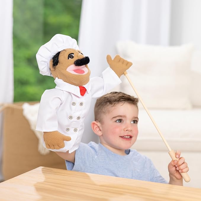 Melissa & Doug Chef Puppet (Al Dente) with Detachable Wooden Rod Pretend Play Chef Puppet Pepe