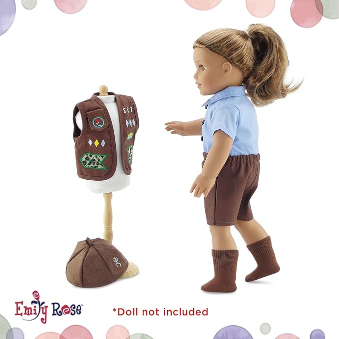 Emily Rose 18 Inch Doll Clothes 4-PC Girl Scout Brownie Uniform with Embroidered Patches | Officially Licensed by Girl Scouts of The USA | 18" Doll Accessories Halloween Costume | USA Business
