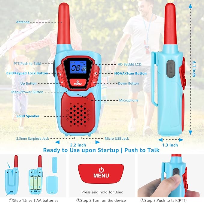 Walkie Talkies Long Range 3 Pack Rechargeable Walkie-Talkies for Kids Girls Boys Toddlers Adults Camping Hiking Skiing Cruise, Family Pink 2 Way Radio Toy with Lanyard Battery VOX NOAA