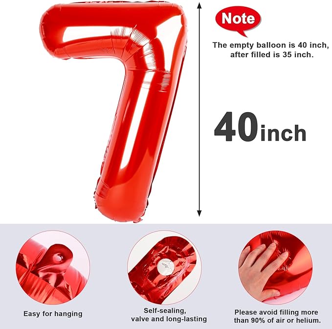 40 Inch Number 7 Balloon, 6 7 Birthday Decorations, Red Six Seven Balloons Boys Girls, 7 17 27 70 Year Old Balloon Number for Engagement, Wedding, Graduations