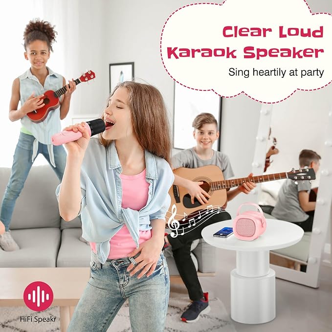 LENRUE Karaoke Machine for Kids with Wireless Microphone, 4 Magic Voices, Colorful Light, Karaoke for Girls Boys, Best Birthday Gifts for Kids 4, 5, 6, 7, 8, 9, 10, 11, 12+